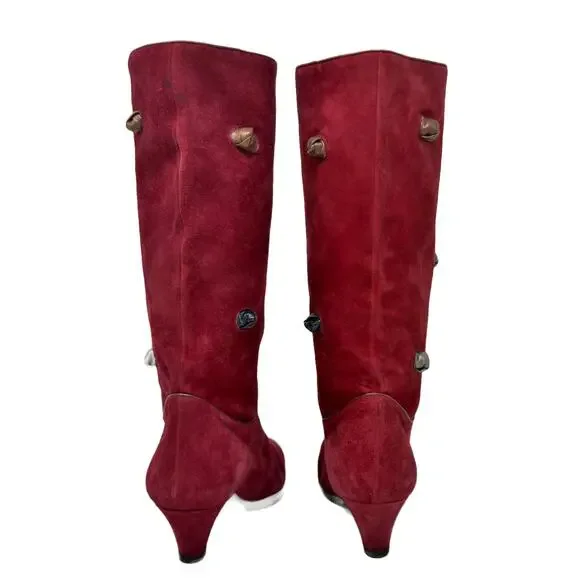 Vintage 80s La Marca Metallic Leather Knotted Suede Heeled Boots size 35 EU